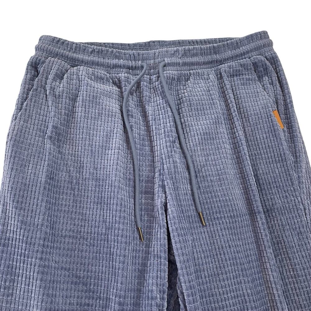 JMIERR Lounge Pants Mens Fit 34 (36 Tag) Textured Fleece Drawstring Joggers Blue